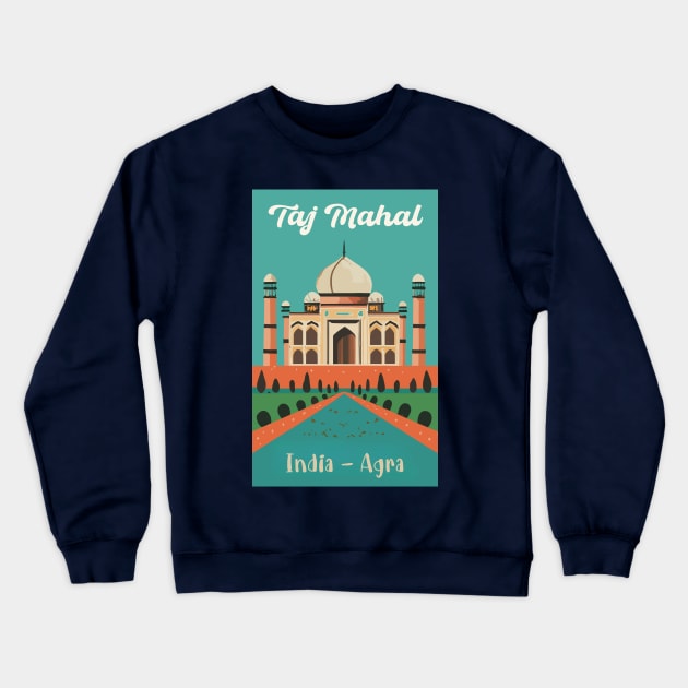 A Vintage Travel Art of the Taj Mahal in Agra - India Crewneck Sweatshirt by goodoldvintage